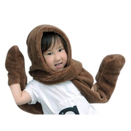 Hooded Scarf Winter Warm Scarf Hat Plush Winter Hat Women's 3 in 1 Fur Hat Warm Scarf Gloves Boys Girls Plush Hat Windproof Cold Protection Winter Hat Long Scarf Outdoor Sports Leisure, brown