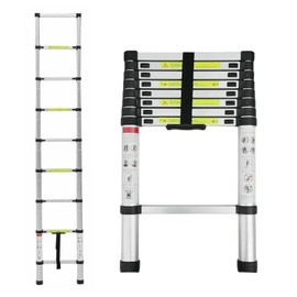 Telescopic Ladder Aluminum Extension Telescoping Ladder EN131 Standard Attic Collapsible Ladder Adjustable Height Easy to Carry for Roofing Business Household Use RV Indoor Outdoor Work (2.6M/8.5FT)