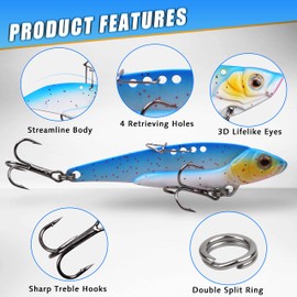 Blade Baits Fishing Jigging Spoon Lures,Metal VIB Hard Spinner Blade Baits Swimbait Vibrating Lipless Crankbait Fishing Lures for Bass Walleye Trout