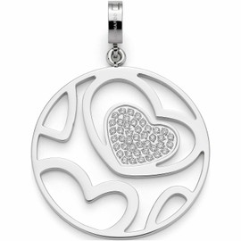 Leonardo Jewels Clip & Mix Meyla 023258 Stainless Steel Pendant Silver-Coloured Necklace Pendant with Hearts and Zirconia Stones Jewellery Gift for Women, Stainless Steel, No Gemstone