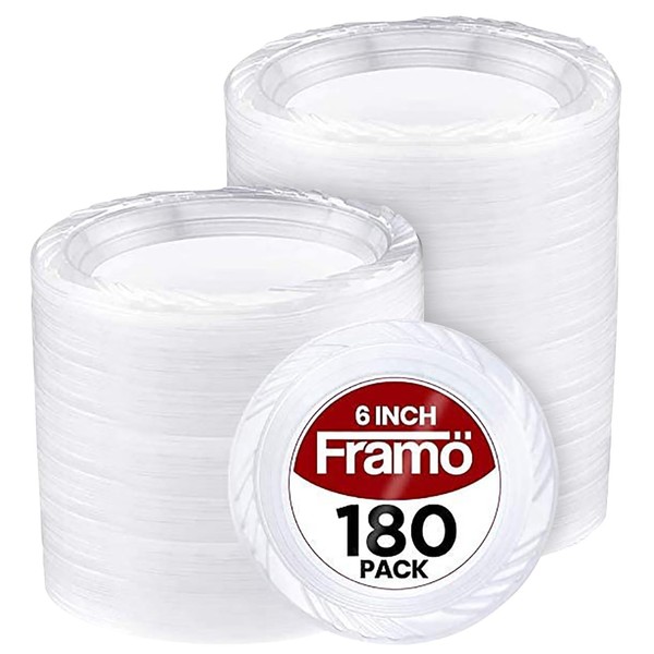 Framo Disposable Clear Plastic Dessert Plates 6 Inch (180 Pack) Microwaveable Small Plastic Plates In Bulk for Parties. Catering. BBQ, Travel