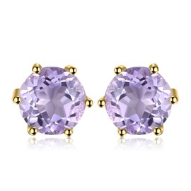 JewelryPalace Round 0.9ct Natural Violet Amethyst Stud Earrings for Women, 925 Sterling Silver 14k Yellow Gold Plated Stud Earrings for Her, Genuine Gemstone Jewelry Gift for Women