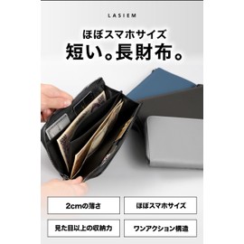 LASIEM Men's Short Long Wallet, Medium Wallet, Compact, Genuine Leather, L-Shaped Zipper, External Pocket, Skimming Prevention, Black