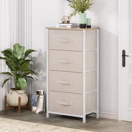 YITAHOME 4-Drawer Fabric Dresser, Dresser for Bedroom, Living Room, Hallway, Closet (Cream White)