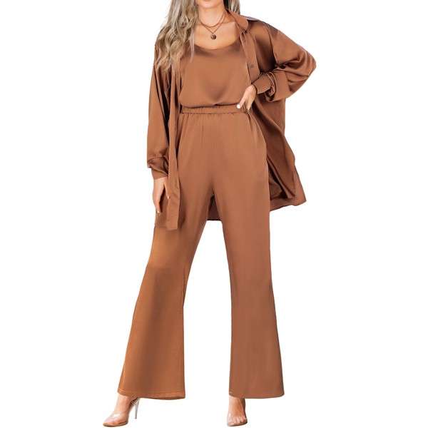 Ekouaer Womens Silk 3 Piece Pajamas Satin Camisole Sleepwear Set