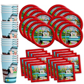 Robot Blocks Party Birthday Party Supplies Set Plates Napkins Cups Tableware Kit for 16