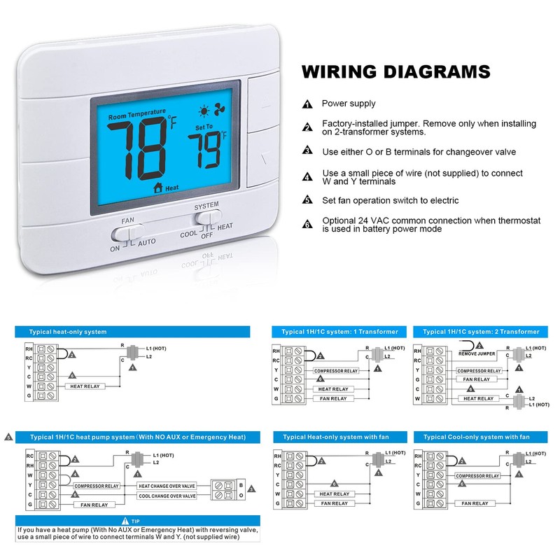Aowel Non Programmable Thermostat for Home 1 Heat/ 1 Cool