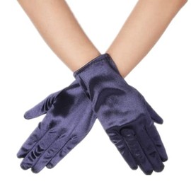 DreamHigh Guantes cortos de satén para mujer, guantes de ópera hasta la muñeca, marino, Talla única