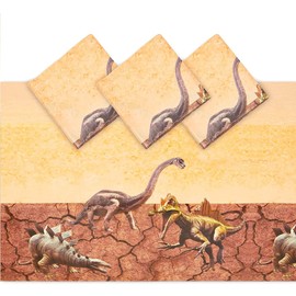 BLUE PANDA Plastic Tablecloth for Dinosaur Birthday Party (Brown, 54 x 108 in, 3 Pack)