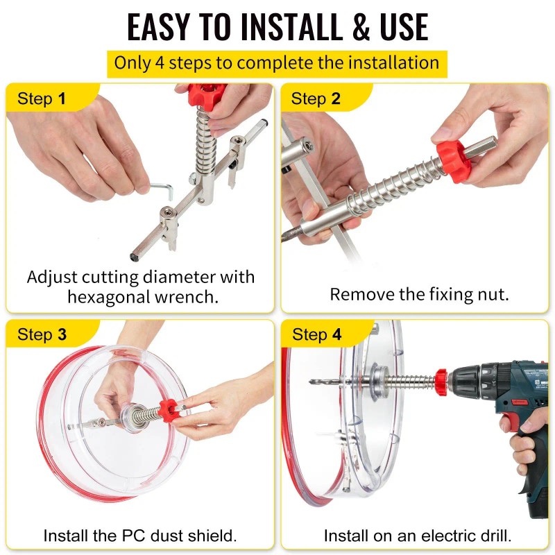 Adjustable Hole Saw Cutter Kit with 1-5/8\" 11-13/16\" (40-300mm) Recessed