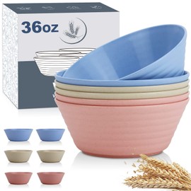 Wrova Wheat Straw Bowl Sets,6 PCS Unbreakable Cereal Bowl 36 OZ,Microwave and Dishwasher Safe Bowls,Alternative Plastic Bowls Reusable for Fruit,Oatmeal and Salad (Colorful)