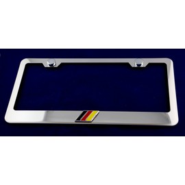 German 3D Flag Emblem Stainless Steel License Plate Frame (12"x6", Chrome)