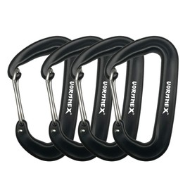 12KN Aluminum Carabiner Clip 4 Pack for Hammocks, 2700lbs Heavy Duty Large Clipping On Camping Accessories, Water Bottle,Backpacking and More - Black