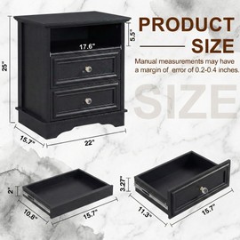 XIAO WEI Black Tall Nightstand with Hidden Drawer, 2 Drawers and Open Shelf