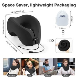 JIAAO Travel Pillow Memory Foam for Airplanes - Neck Pillow for Traveling, Car, Home, Flight Pillow for Sleeping with Attachable Snap Strap Soft Washable Cover, Provide Head Neck Support Rest, Dark Gray, Dark Gray infinity pillow - Colour: Black
