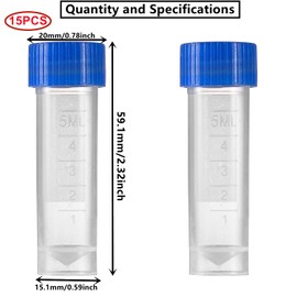 GTIWUNG Pack of 35 Plastic Tubes 5 ml with Lid, Graduated Markings and Union Nut for Laboratory, Plastic Cryo Tubes, Test Tube Sample Tubes