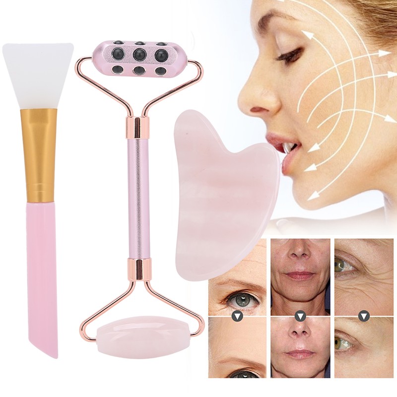 Face Roller Massager Gua Sha Board Mask Brush Set Beauty