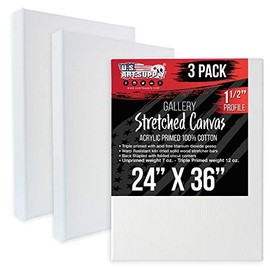 U.S. Art Supply 24" x 36" Gallery Depth 1-1/2" Profile Stretched Canvas 3-Pack - Acrylic Gesso Triple Primed 12-Ounce 100% Cotton Acid-Free Back Stapled Pouring Art
