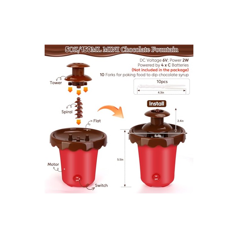 Mini fuente de chocolate de 5 onzas con 10 tenedores,