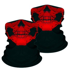 COMFORTIS Skull Face Cover, Airsoft Mask, Bike, Snowboarding, Face Mask, Sun Protection, Neck Warmer, Set of 2, red