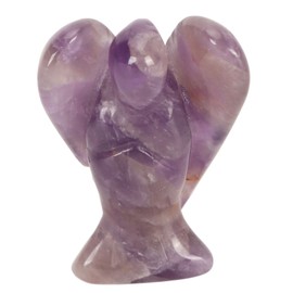 Faux Crystal Angel Figurine Carved Peace Healing Pocket Angel Statue Stone for Home Meditation Purple