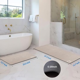 2 Piece Bathroom Rugs Mat Set - Quick Dry Diatomaceous Earth Bath Mat for Bathroom Non-Slip Bath Rug with Rubber Backing, Absorbent Bath Mats Thin Bath Floor Mat, 15.7x23.6+15.7x47.2 Inch, Taupe