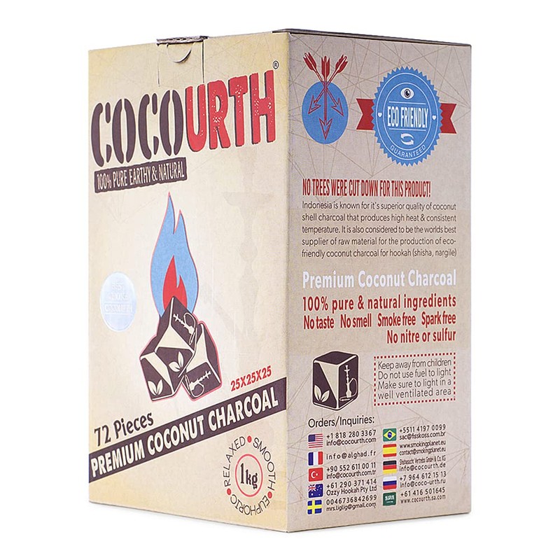 CocoUrth 100% Natural Hookah Coconut Shell Charcoal Cube 25x25x25mm 72