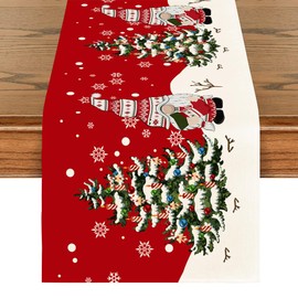 CJWLKJ Linen Christmas Table Runner 72 Inches Long, Red Santa Claus Christmas Tree Table Runners, Seasonal Winter Xmas Holiday Kitchen Dining Table Decoration for Indoor Outdoor Home Party Decor