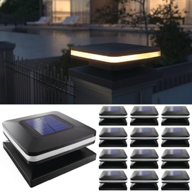 Sunco 12 Pack Solar Post Lights, Outdoor Dusk to Dawn Black Square Solar Powered Landscape Lights for Yard Garden Lawn, 2W, 120 LM, 2CCT: 2700K, 4000K, 2 Brightness Levels: Low 50%, High 100%.