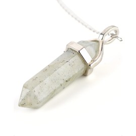 LAVISA Obelisk Gemstone Necklace, Pendant, Real Crystal Chain, Rose Quartz Amethyst, Natural Stone, 55 + 5 cm, Stainless Steel