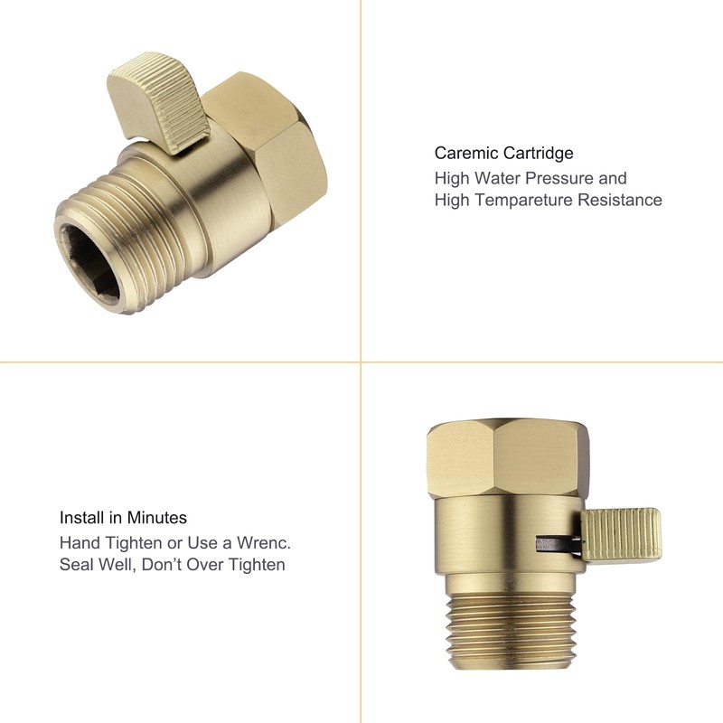 Brushed Gold Water Flow Control Valve, 1/2" Shower Head with