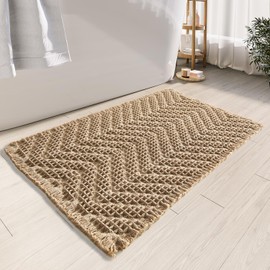 BULULOM Bath Matts for Bathroom,Upgraded Waffle Super Absorbent Bath Mat,Bathroom Rugs Non Slip Washable, Quick Dry Shower Mats, Ultra Soft Bath Mats for Bathroom Floor,Brown,24"*36"