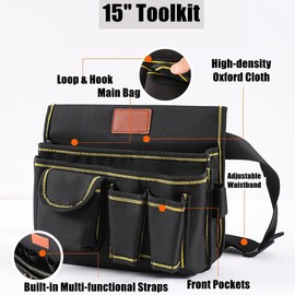 bangminda Tool Bags Belt Bag Multiple Electricians Tool Waist Bag Oxford Fabric Belt Bag Hardware Tool Waist Kit Tool Holder Organiser (15 Inches)