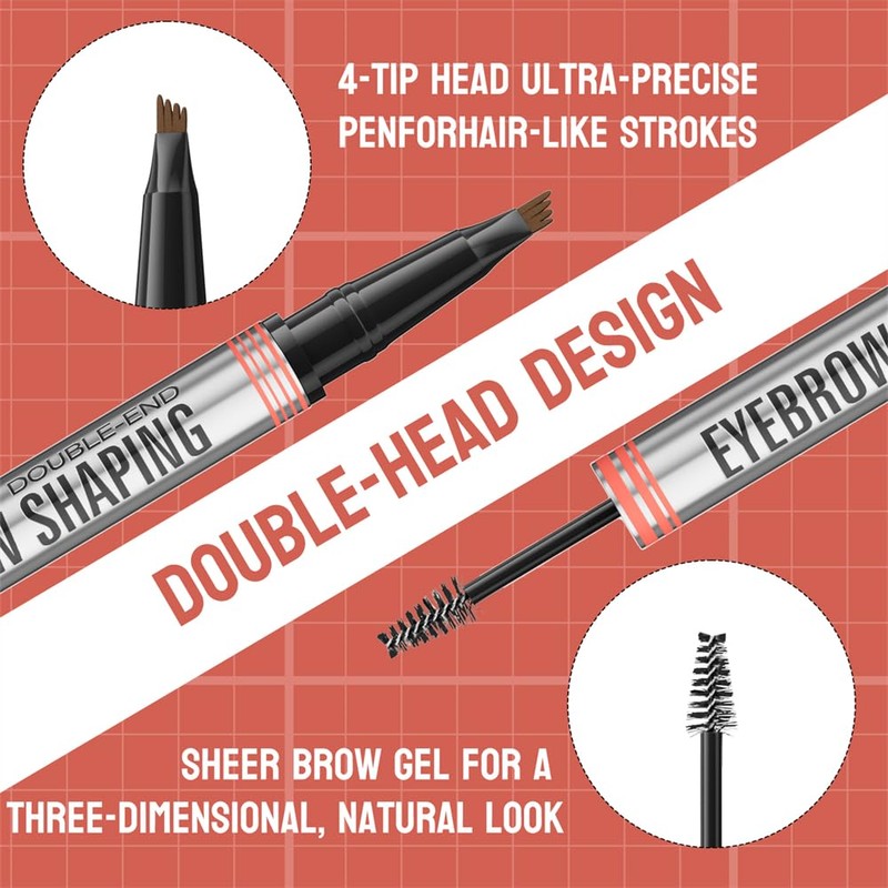 Eyebrow Pen - 2-in-1 Dual-Ended Eyebrow Pen with 4-Fork-Tip &