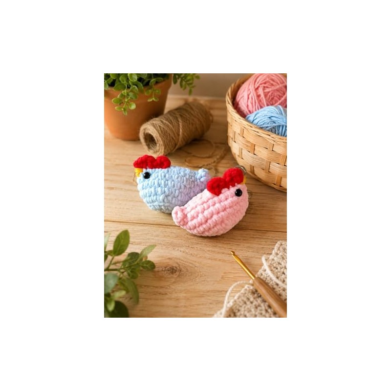 Genérico Pareja de Llaveros Gallinitas a Crochet - Amigurum Tejido
