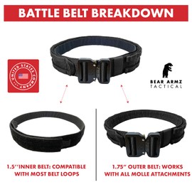 Bear Armz Tactical Battle Belt V2 | Molle Riggers Belt | Duty Belt | Inner Belt | Military, Range and Training Applications, Tactical Black, Large [37’’ - 43’’ Waist]