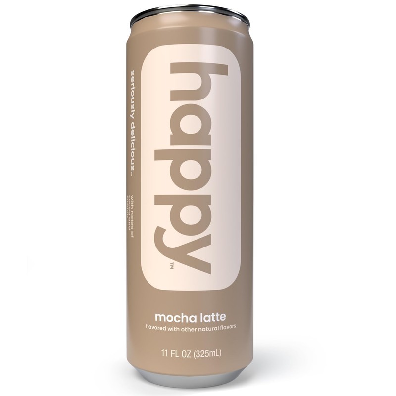 happy coffee canned mocha, caramel, vanilla latte, 11 oz. cans,