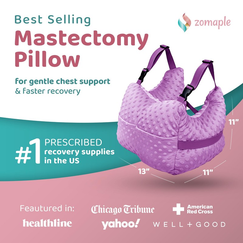Zomaple Mastectomy Pillow with Strap, Seat Belt Cover & Shower