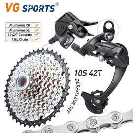 VG Sports 10 Speed MTB Groupset Bike Chain 11-42T Cassette 1x10 Speed Rear Derailleur& Shifter (10S 11-42T Set)