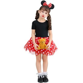 [MUXIU] Minnie Girl, Halloween, Minnie-chan, Costume, Kids, Cute, Popular, Polka Dot Pattern, Dress, Cosplay, Kids, Short Sleeve, Party Event, Performance Clothing, Red, Headband, Set of 2 (130, Red)