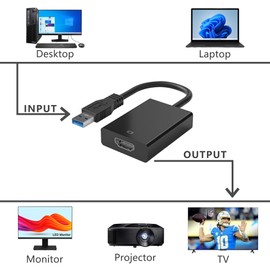 KUPOISHE USB to HDMI Adapter for Monitor Windows 11/10 / 8, HDMI USB Converter for Laptop Mac MacBook pro, USB 3.0 USB 2.0 HDMI Cable Multiple Monitors for Desktop PC TV