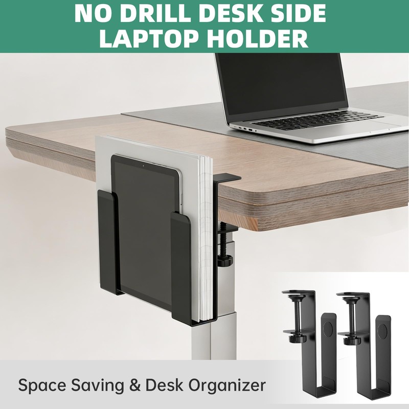 FOROIRON Adjustable Side Laptop Mount, No Drill Desk Storage Organizer,
