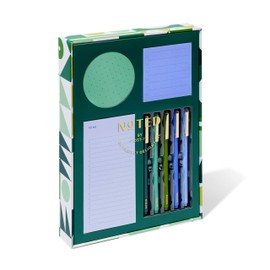 Noted by Post-it Printed Notes Gift Box, 4 Piece Set, Cool Colors, Includes Round Sticky Notes, Square Sticky Notes, Mini List Sticky Notes, 5-Pack Pens (NTD-BOX-SGR)