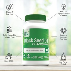 Health Thru Nutrition Aceite de semillas de comino negro sin OMG 500 mg cápsulas blandas prensadas en frío, 360 Softgels
