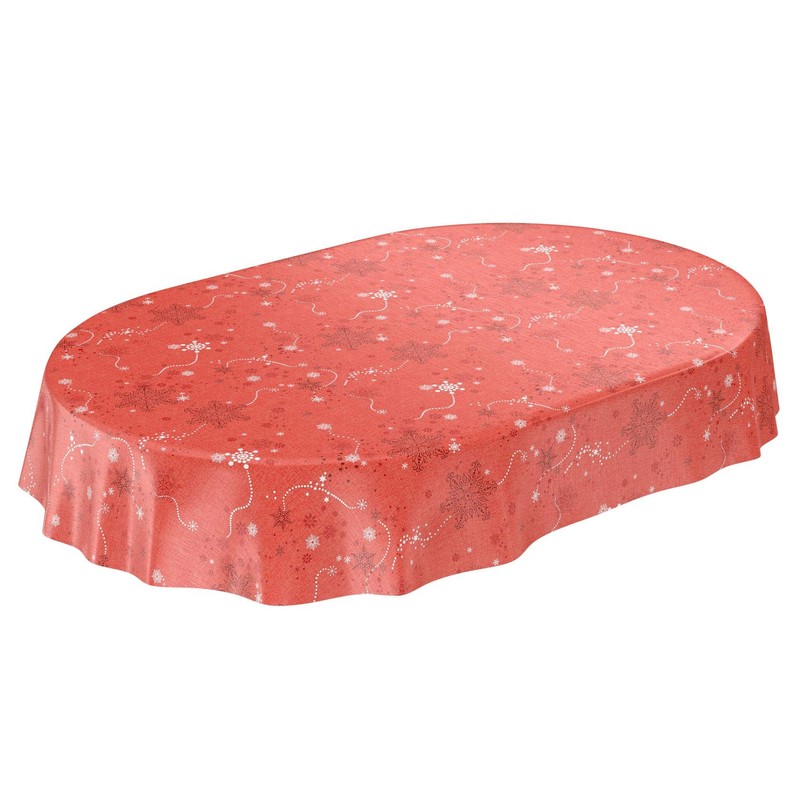 Anro Oilcloth, Wax Tablecloth - Christmas Snowflakes, Red
