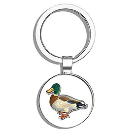 HJ Media Mallard Duck Metal Round Metal Key Chain Keychain Ring