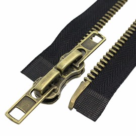 MebuZip #8 26 Inch Antique Brass Two Way Separating Jacket Zipper Right Handed Zipper Heavy Duty Metal Zippers for Men's Jackets Coats Sewing (TWRH)