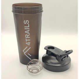4Trails 600ml Protein Shaker Bottle - with shaker ball and built in carrying hook (Frosted Black)