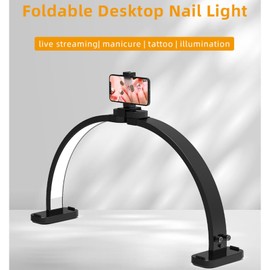 Welinspift 45W Half Moon Nail Desk Light with Phone Holder, 30″ Foldable Dimmable LED Arch Lamp – 3000K-6500K Stepless Dimming & No Dark Zones for Beauty, Eyelashes, Tattoos, Manicure, Salon & Crafts