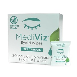 Mediviz Toallitas para párpados de árbol de té, exfoliantes, hipoalergénicas para ayudar con pestañas crujientes, golpes de párpado, alergias, ácaros demodex, glándulas meibomianas obstruidas, irritación de párpados (paquete de 30)
